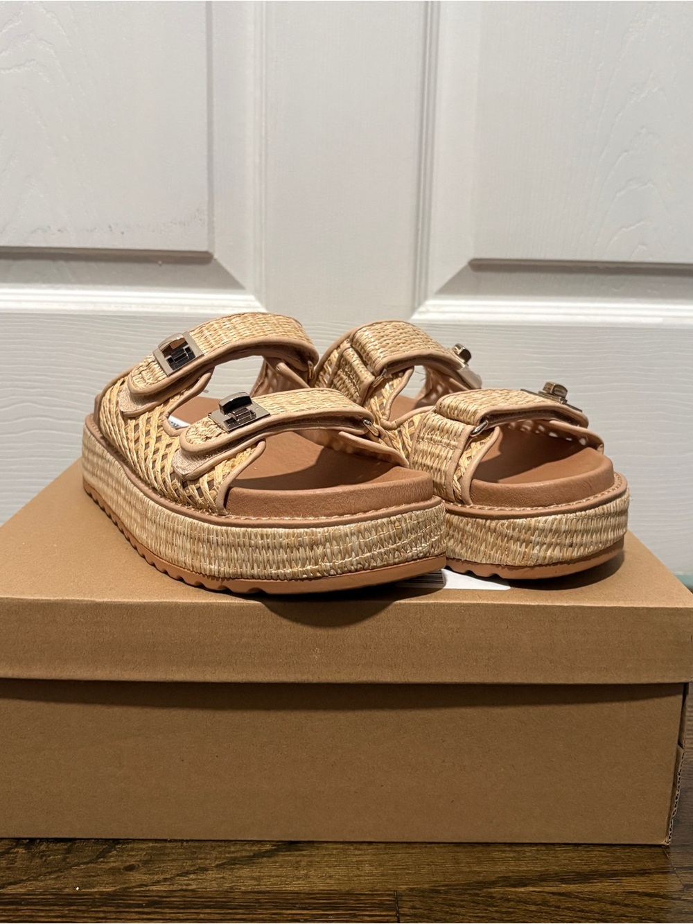 Steve Madden Natural Woven Platform Slide Sandals